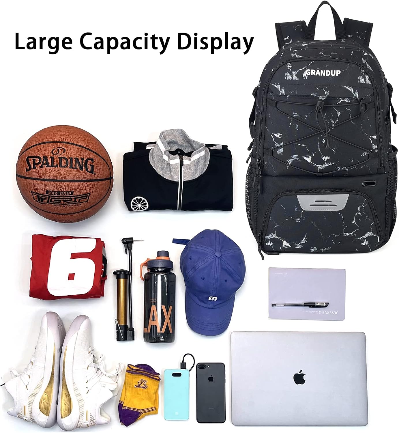 Basketball backpack with ball and shoes compartment Fit Volleyball, soccer, Swim, Gym, Travel, and School, large