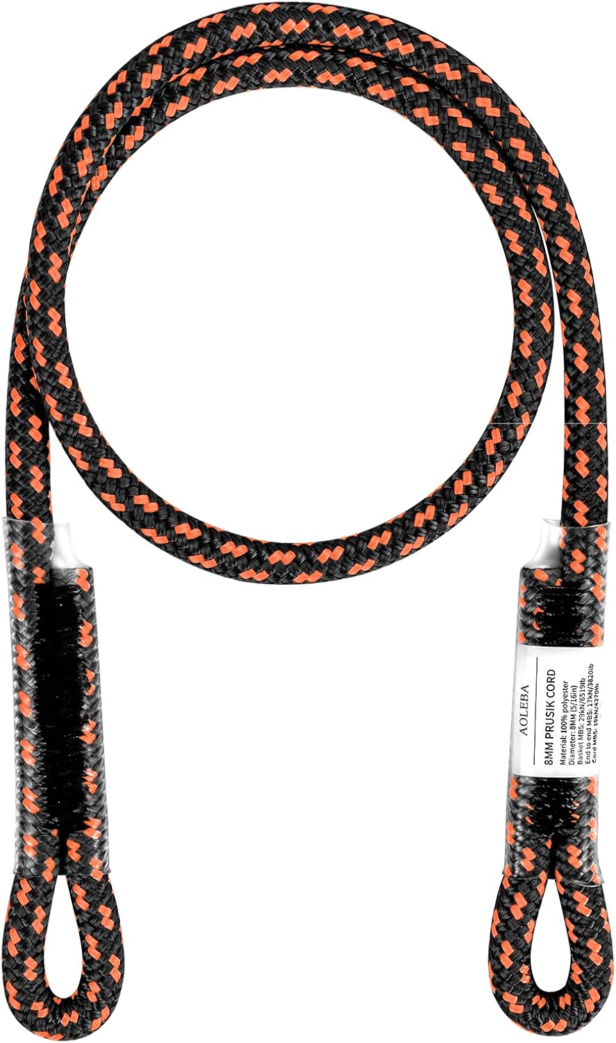 8MM (5/16") Prusik Cord, Pre-Sewn Eye-to-Eye Prusik Loop, Safety Climbing Aider Climb Gear for Arborist Rescue