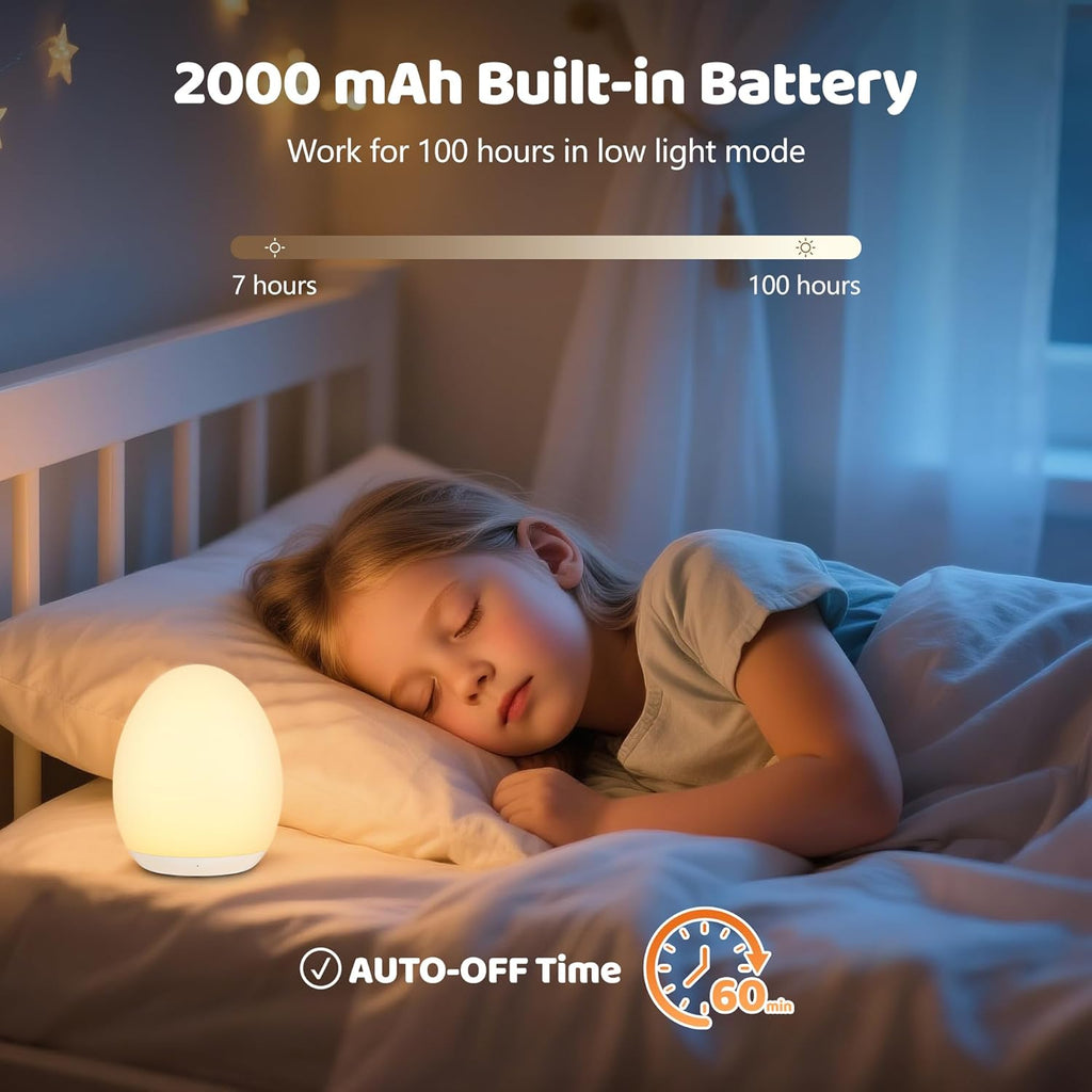 Night Light for Kids, Baby Egg Light for Nursery, 7 Colors Changing & Stepless Dimming, Soft Silicone Touch Night