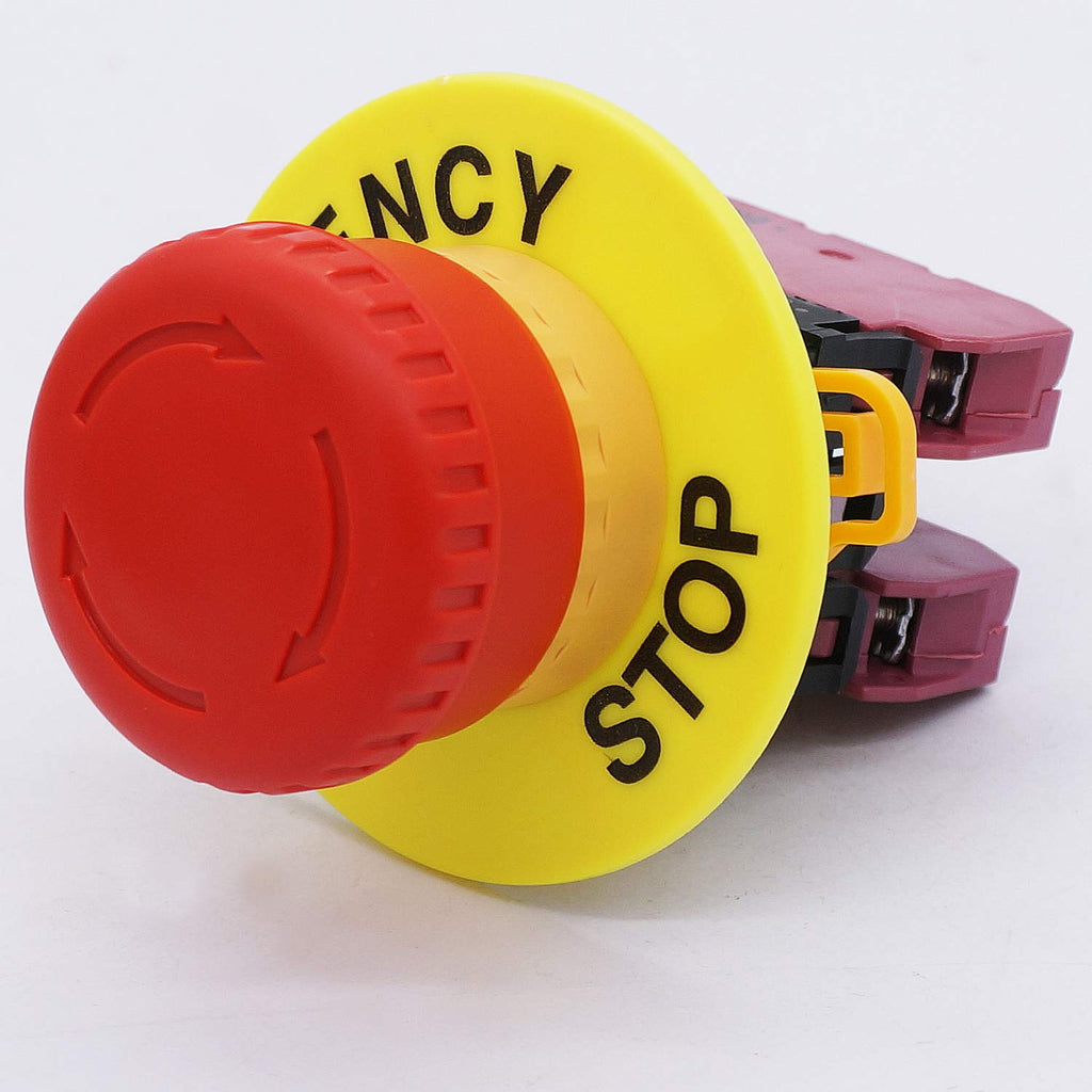 TWTADE / 22mm 2 NC Red Mushroom Latching Emergency Stop Push Button Switch 10A 600V YW1B-V4E02R