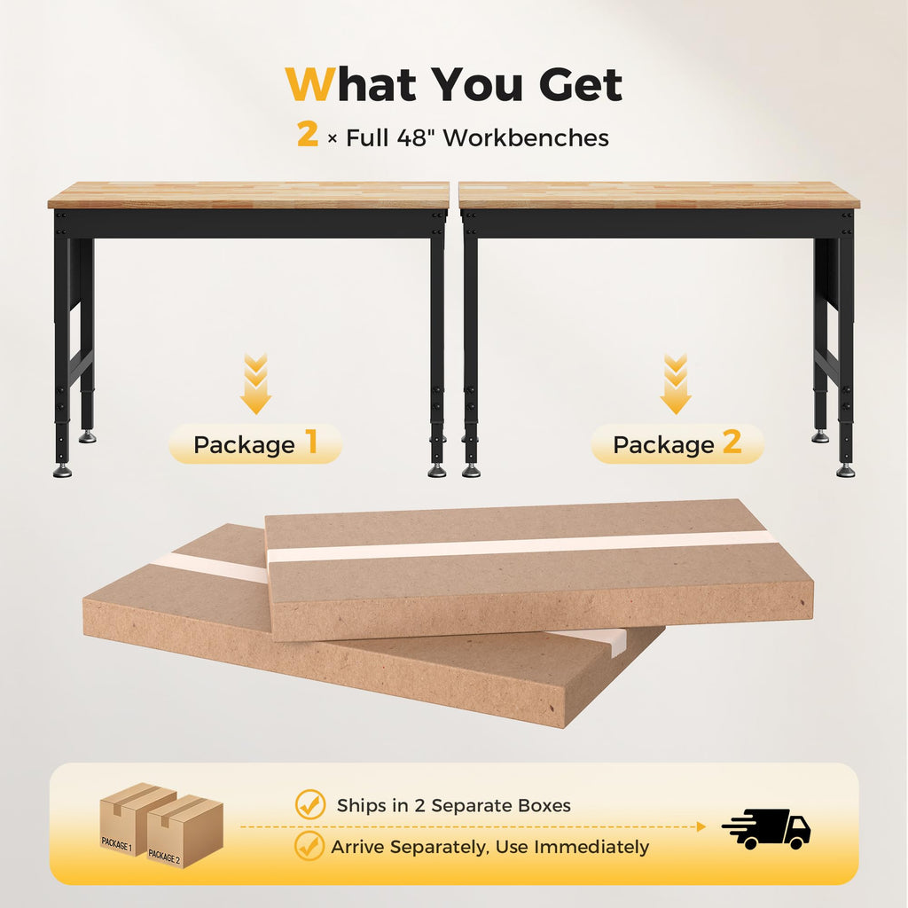 96" Garage Work Bench with Power Outlets, Pegboard, Ships in 2 Boxes