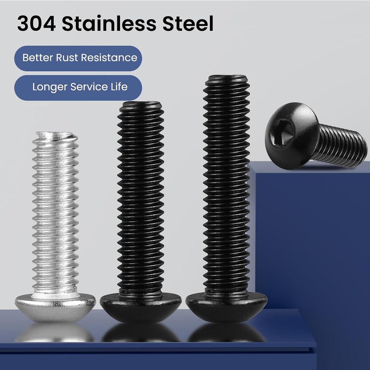 1/4-20 x 3/4 Inch Button Head Socket Cap Bolts Screws,304 Stainless Steel 18-8,Fully Threaded,Black Zinc Plated,with Hex Spanner(20Pcs)