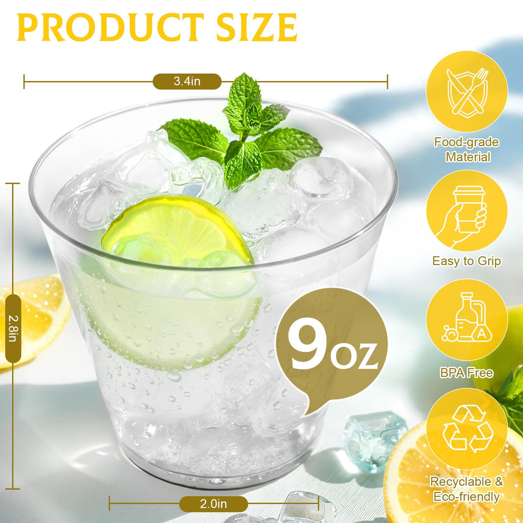 9 OZ Clear Disposable Plastic Cups Cocktail Cup 50 Pack