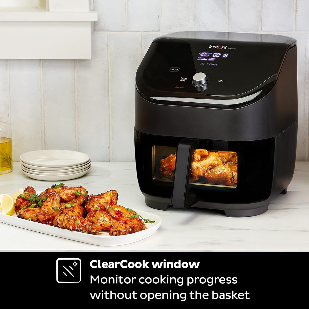 Vortex Plus 6QT ClearCook Air Fryer, Clear Windows, Custom Program Options, 6-in-1 Functions, Crisps, Broils, Roasts