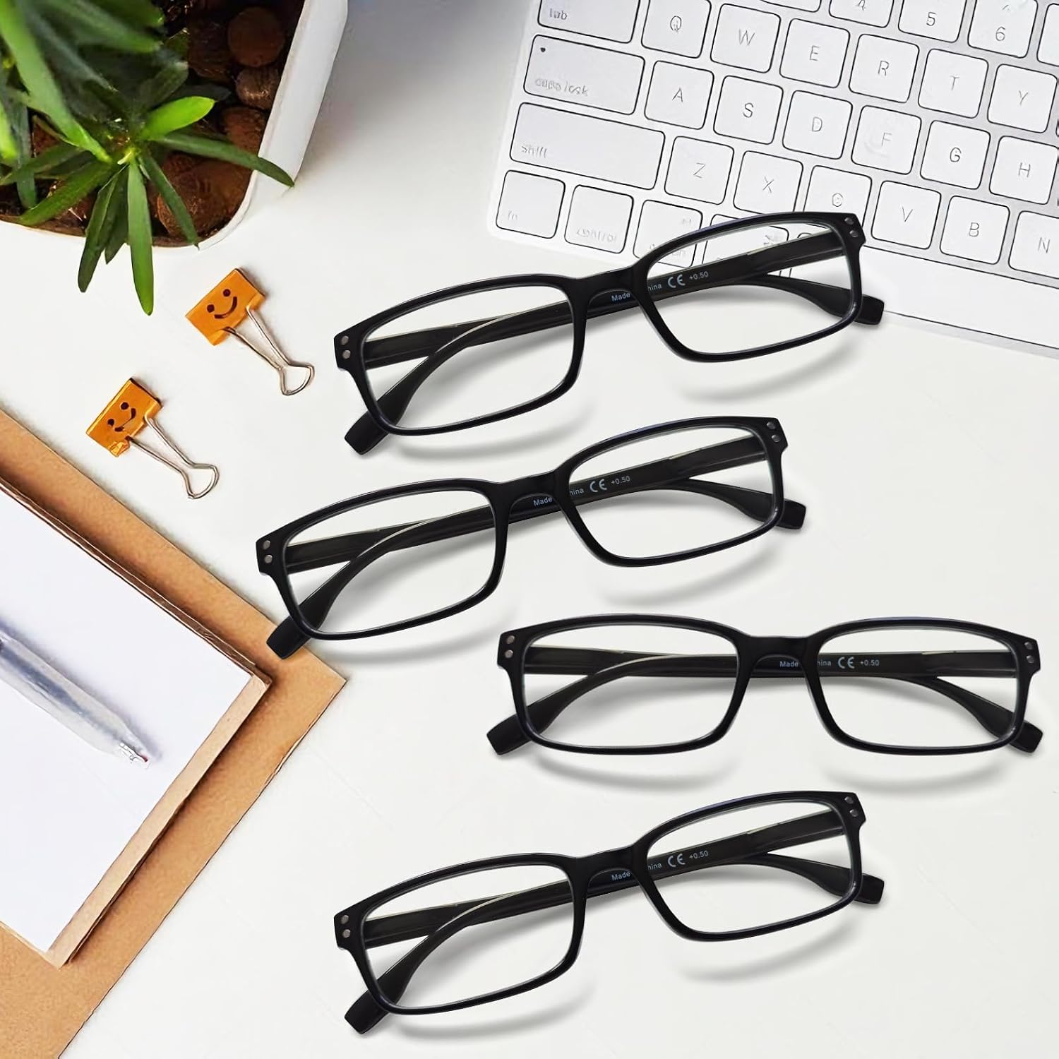 4 Pack Reading Glasses for Men and Women with Spring Hinges, Lightweight Black Rectangular Readers Eyeglasses