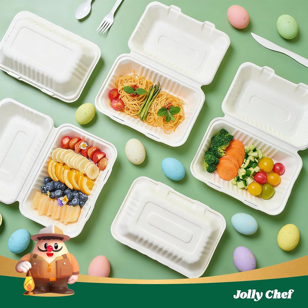 Sugarcane to go food containers, 1-Compartment Clamshell Food Containers