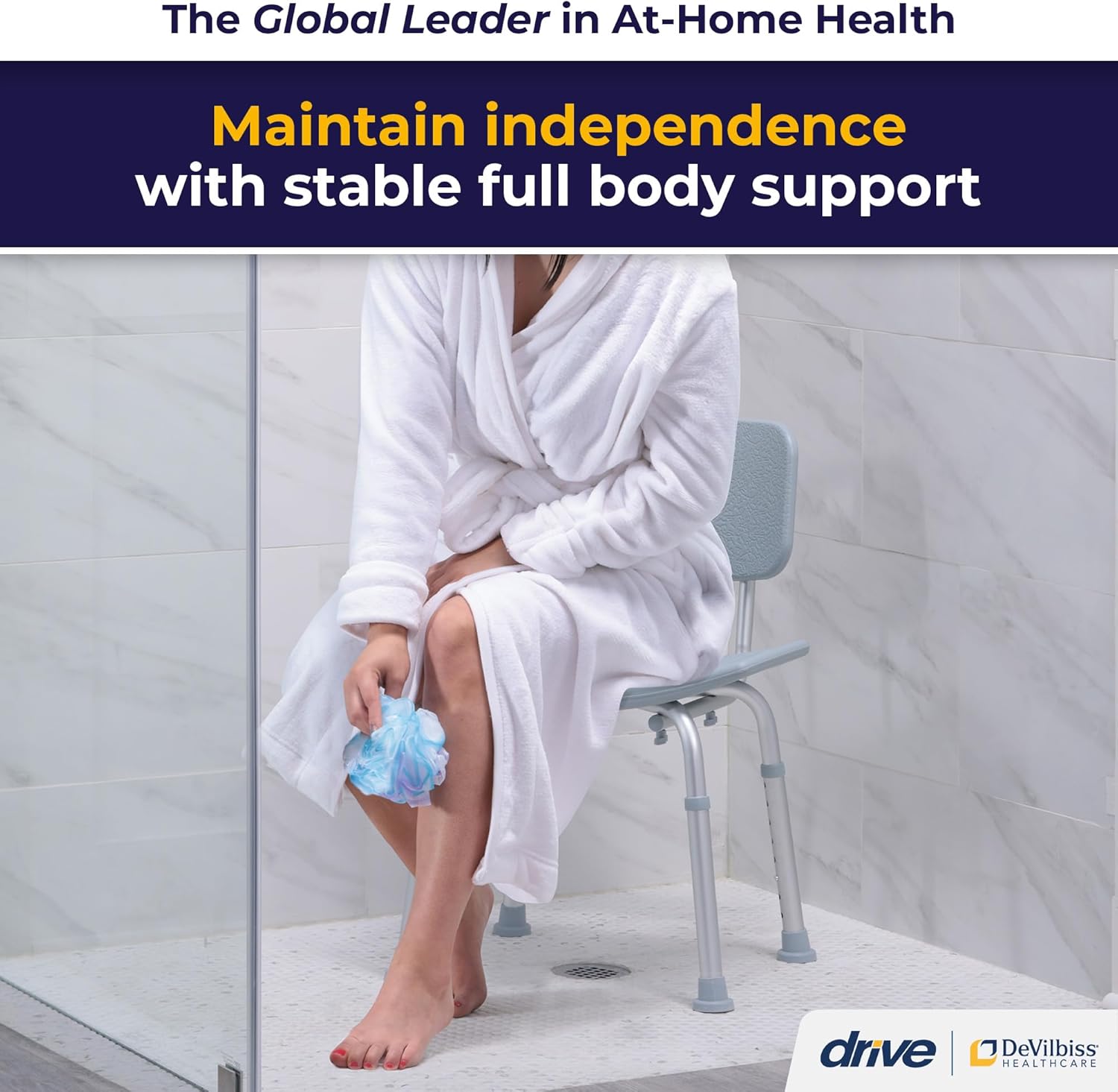 Shower Chair with Back - Adjustable Bathroom Bench - Suction Feet - Lightweight Durable Construction - Comfortable