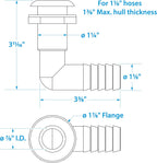 Seachoice 90-Degree Thru-Hull Connector, Fits 1-1/8 in. ID Hose, 1-3/8 in. Max Hull,White