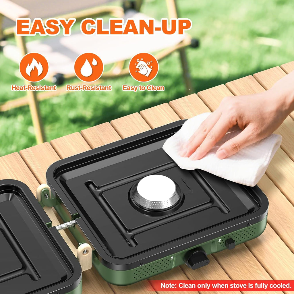 Propane 2-Burner Foldable Camping Stove with Carry Bag, Portable Propane Camp Stoves with Adjustable Burners & Piezo