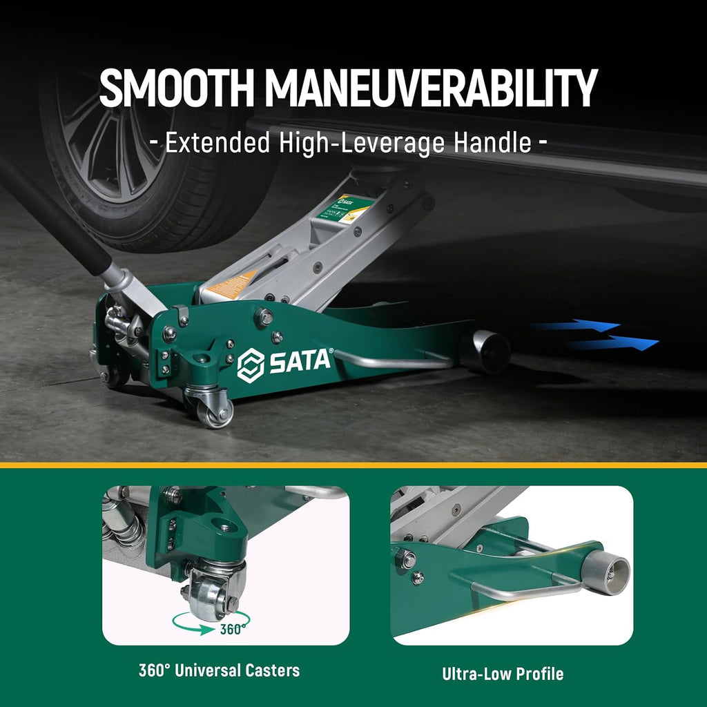 3-Ton (6,600 lb) Aluminum Floor Jack, Low-Profile Design with Dual-Piston Rapid Lift Pump, Tested for 1.5X Overload