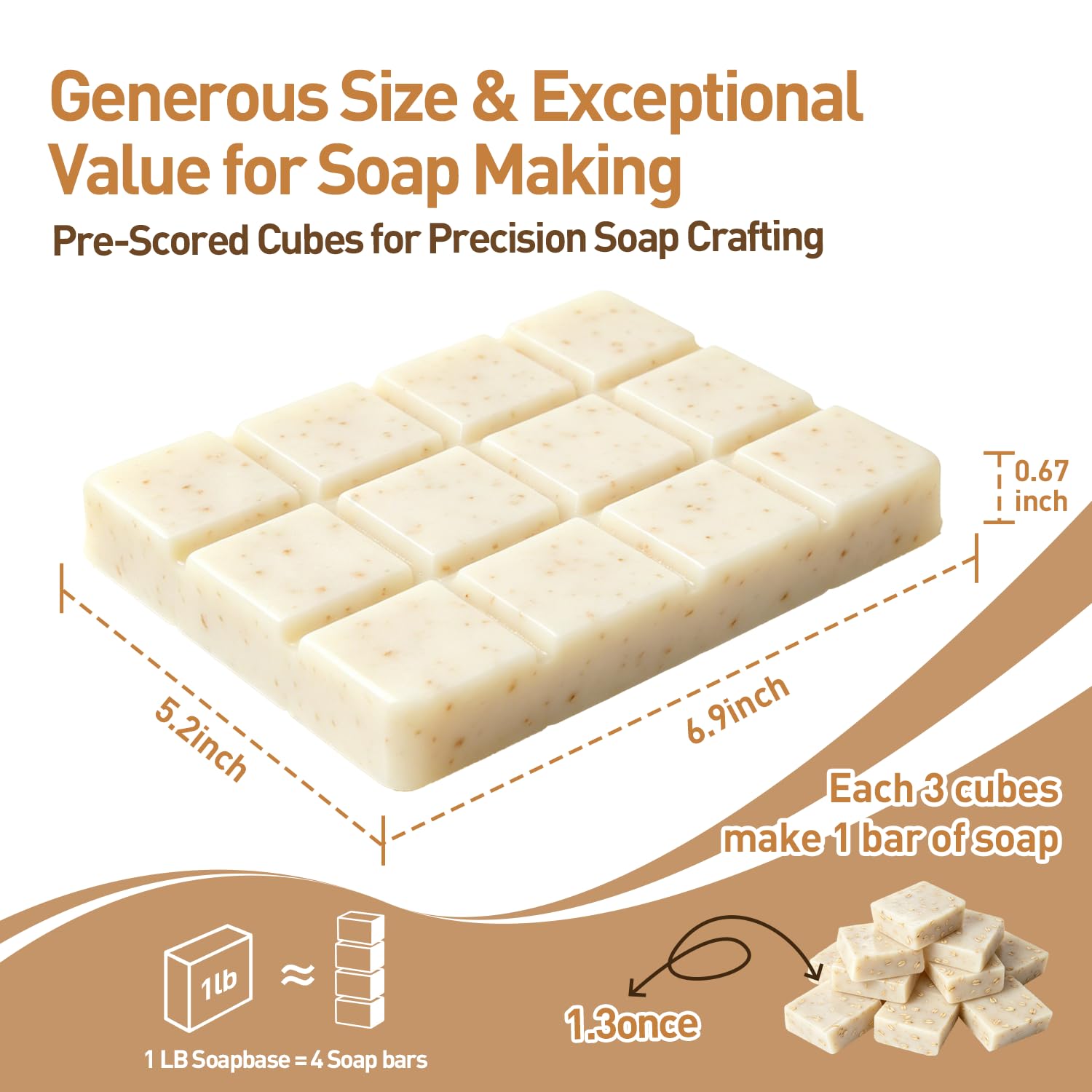 Melt and Pour Soap Base, Pre-Cut DIY Soap Bars, 1LB Oatmeal Milk | Pre-cut oatmeal milk cubes for easy DIY soap