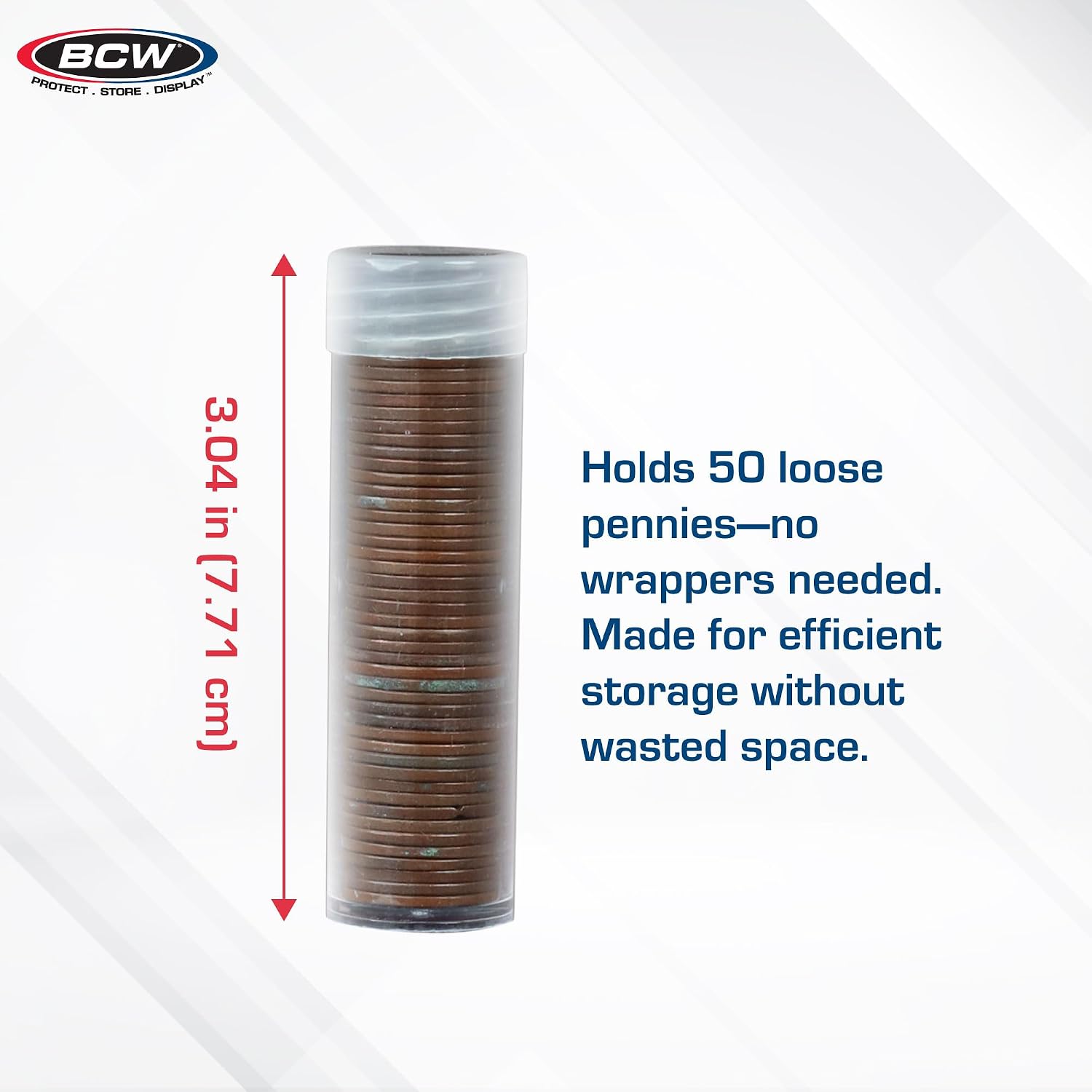 Coin Storage Tubes, Clear Plastic W/Screw on Tops for Pennies (Qty = 10 Tubes) by BCW
