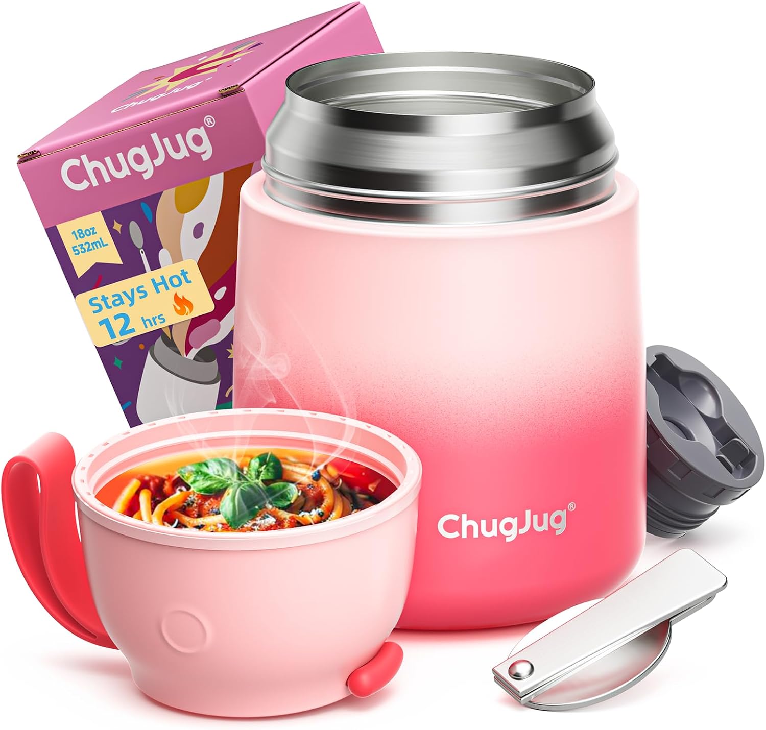 Thermo for Hot Food for Adults Kids | Wide Mouth, 18 oz Insulated Food Jar with Spoon, Leakproof Soup Thermo for