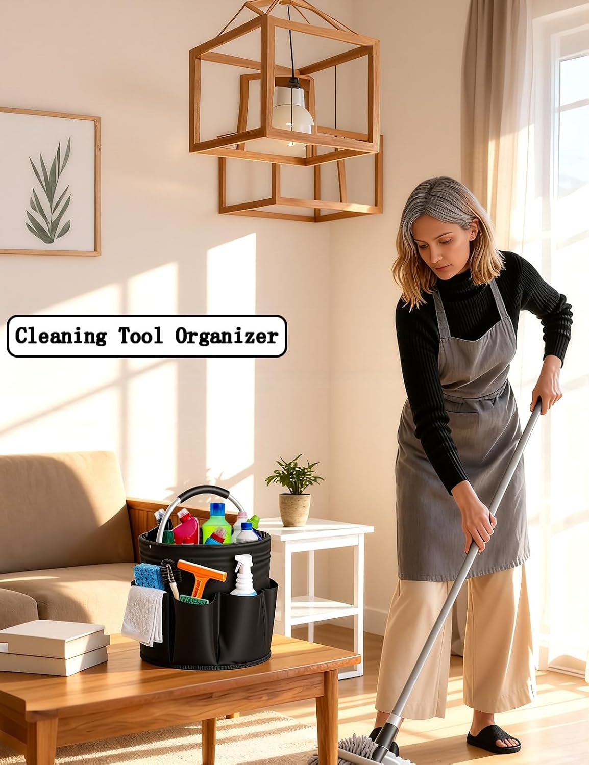 Cleaning Caddy with Handle, Cleaning Products Organiser, Foldable Storage Basket, Large Supply Organiser 17L with 6