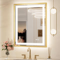24x30 Inch Gold LED Bathroom Mirror with Light, Frontlit & Backlit | Beveled Edge, Lighted Bathroom Mirror, HD