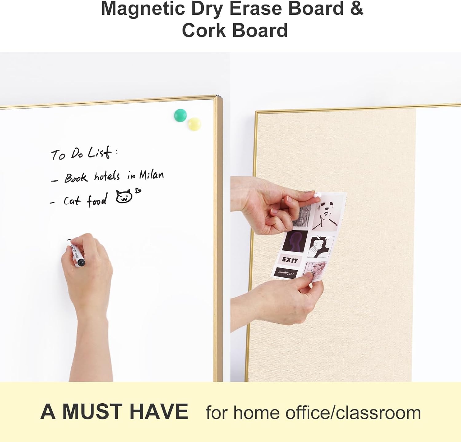 Dry Erase Cork Board Combo, 24"X18" Whiteboard with Linen for Wall, Magnetic Dry Erase Bulletin Board, Vision Board