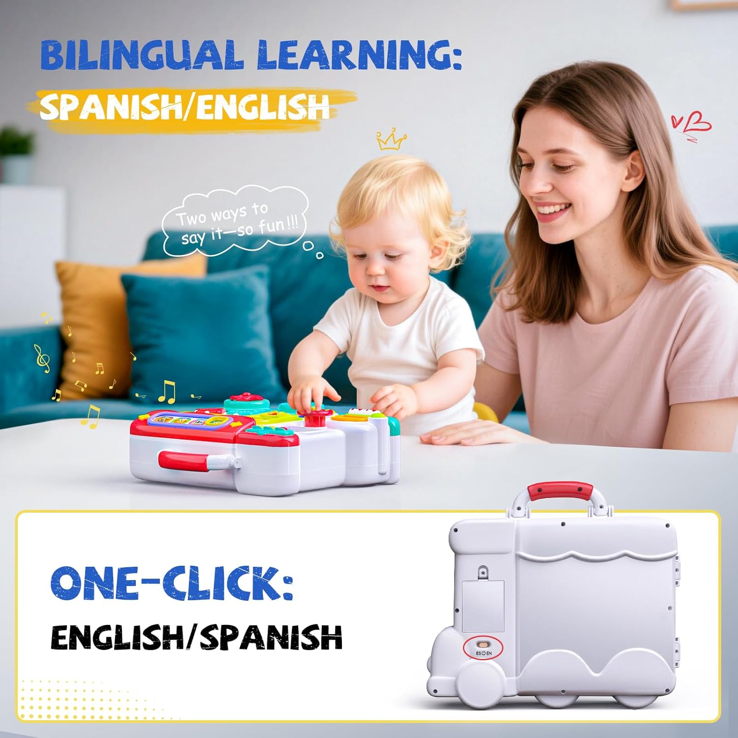 Montessori Busy Board Toys for 1 Year Old Boy, 1 Year Old Boy Birthday Gift, 54-in-1 English & Spanish Baby Busy