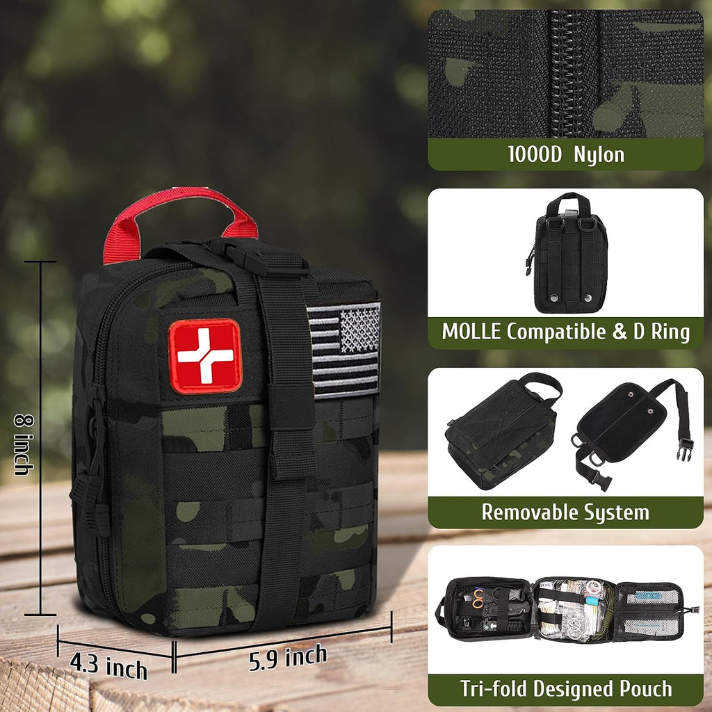 Survival First Aid Kit, 170 PCS Survival Kits,Trauma Kit with Essential Survival Gear Emergency Medical Supplies for