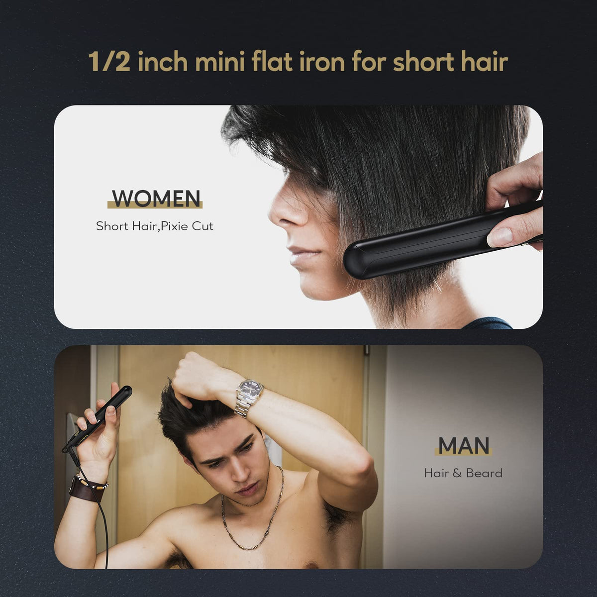 Mini Flat Iron for Short Hair, 1/2 Inch, Black