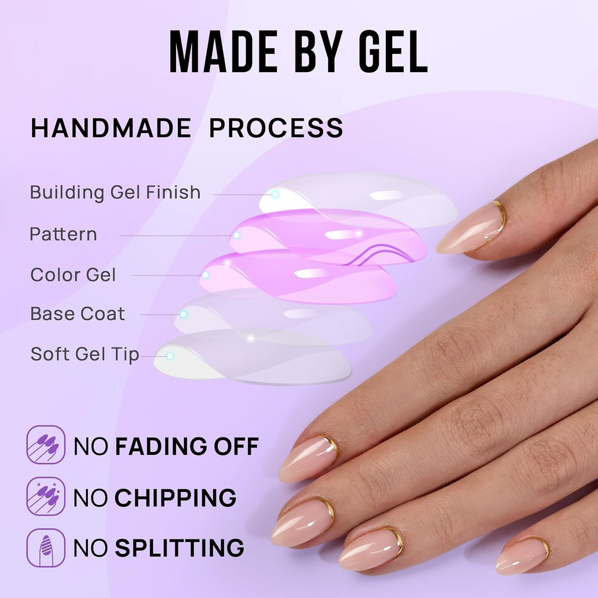 Press On Nails, Almond Short Nude Fake Nails, 32Pcs Full Kit