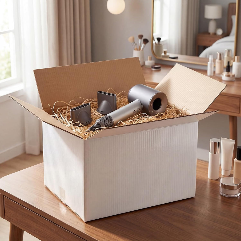 12x9x8 Shipping Boxes 15 Pack, White Corrugated Cardboard Boxes with Side-Lock and Pre-Applied Double-Sided Tape