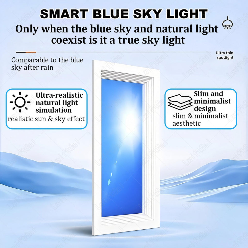 Smart Blue Sky Light, False Window Light Panel with Remote Control, Artificial Skylight with Adjustable Brightness