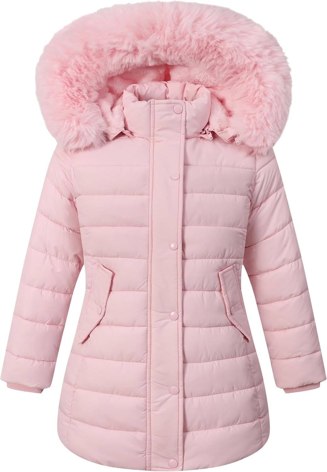 Girls Long Puffer Winter Coat Kid's Removable Hood Parka Jacket | Waterproof Polyester Outer, Soft Fleece Lined