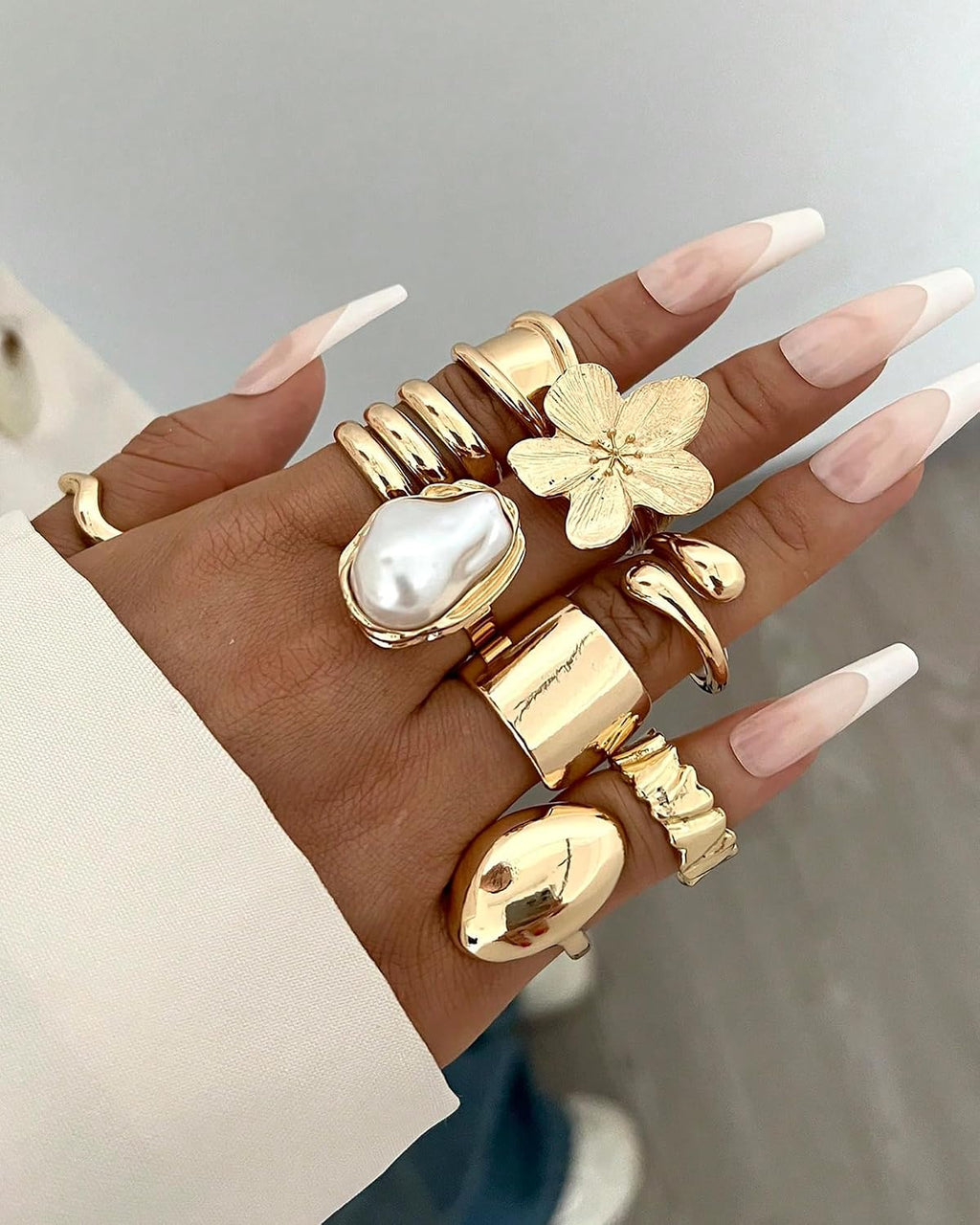 20 Pcs Gold Ring Set for Women, Chunky Statement Flower Finger Midi Rings, Big Boho Stacking Rings Pack Trendy Stuff