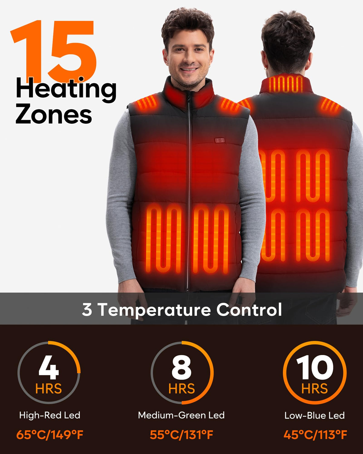 Men's Heated Vest with 10000mAh Battery Rechargeable Lightweight Warm Coat