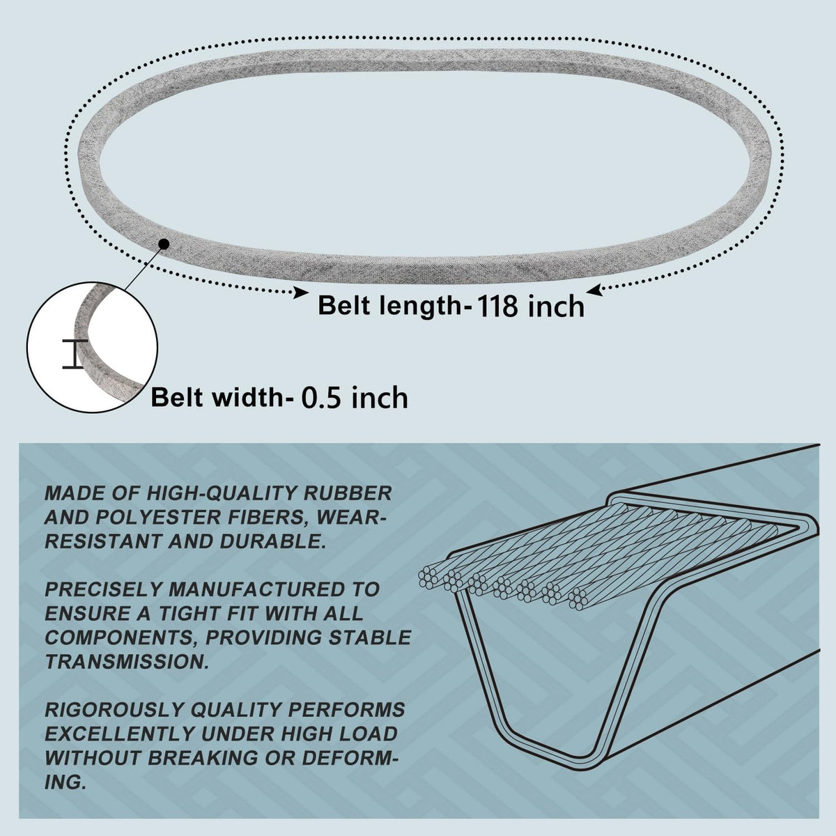 GX25628 Deck Belt 1/2 x 118'', Mower Belt for 42 Inch Mower Deck Z335E Z345M Z345R Z315E Z335M Z320M Z320R ZTrak
