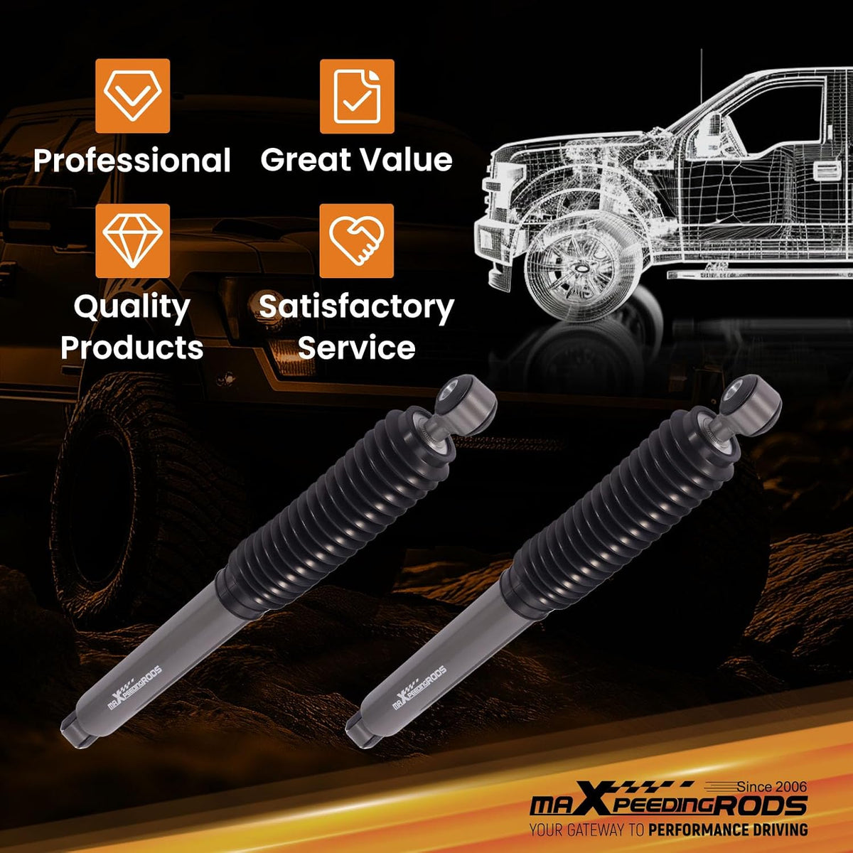 maXpeedingrods 0-2" Rear Shocks for Chevy Silverado/GMC Sierra 1500 99-07