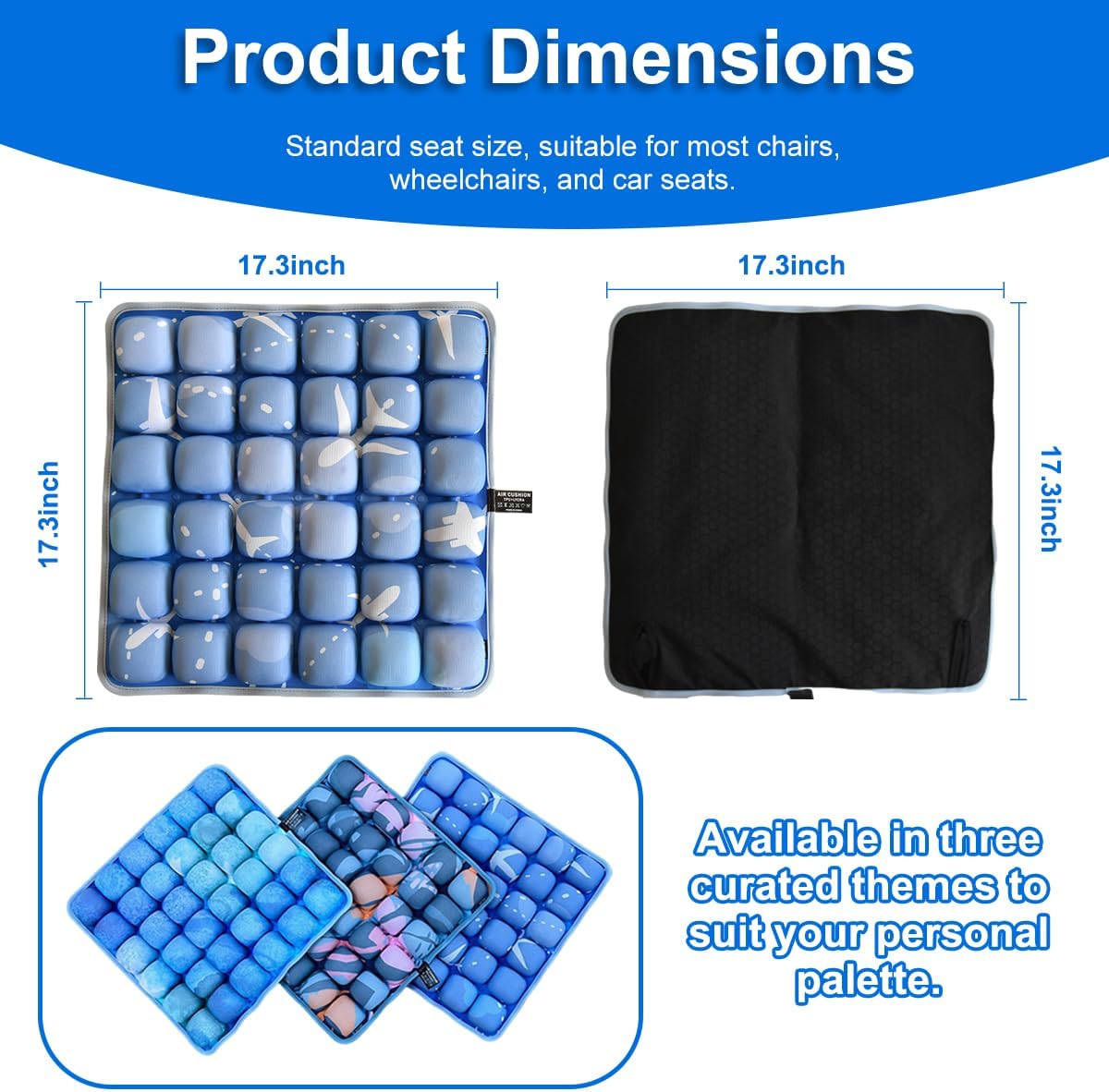 3D Air Cell Inflatable Pressure Relief Seat Cushion, Portable Self-Inflating Pad with Anti-Slip Bottom for Office