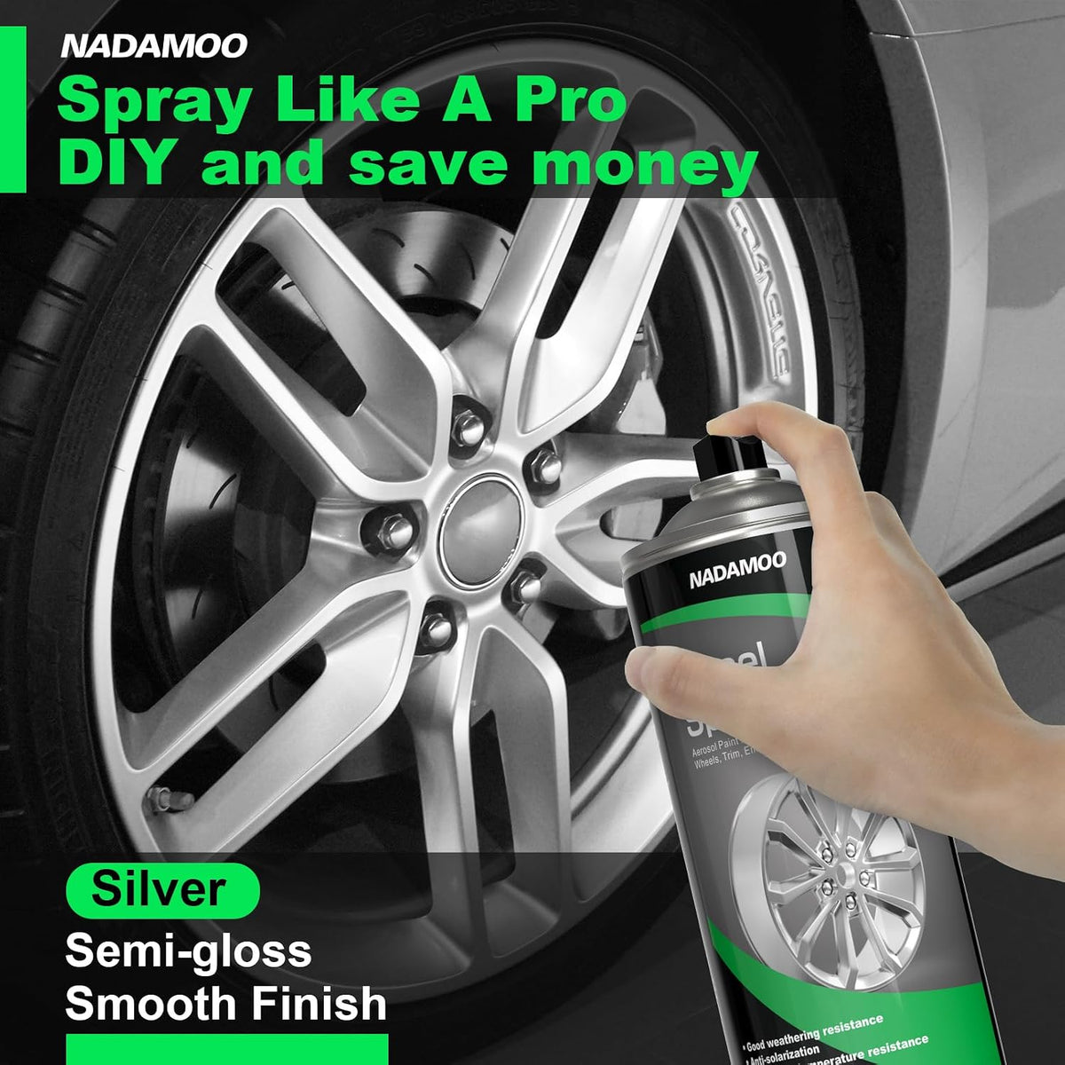 Silver Spray Paint for Wheels, Semi-Gloss