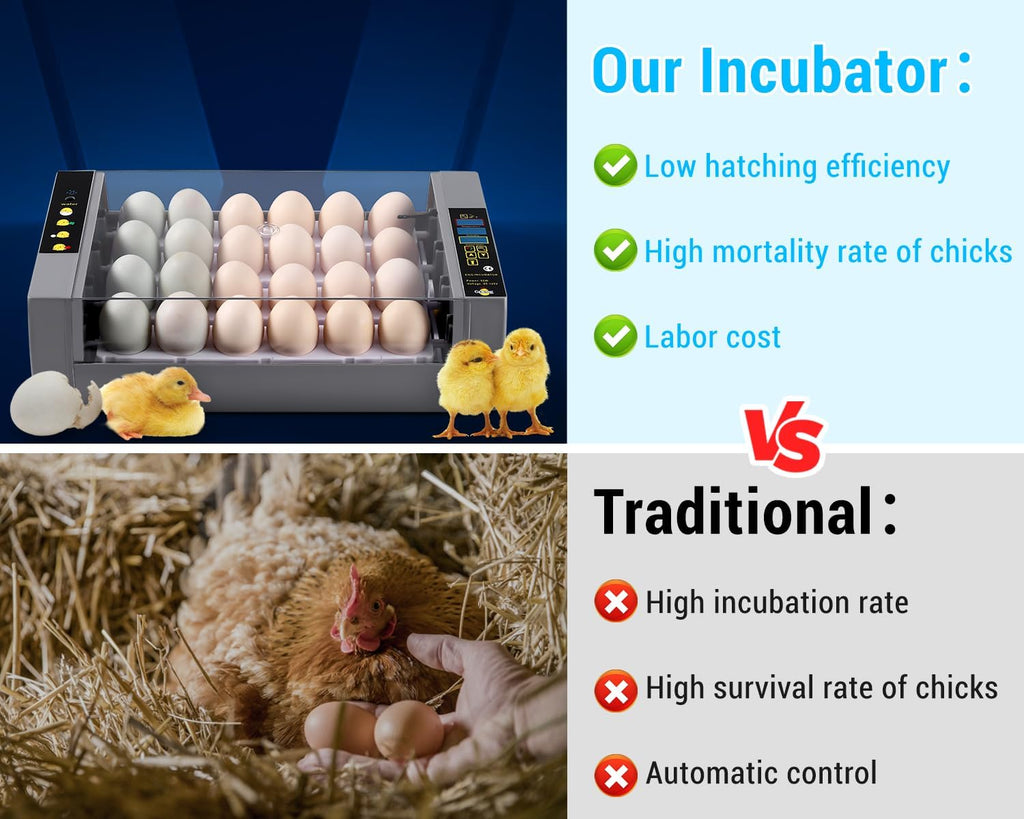 Egg Incubator, 24 Eggs Incubator with Digital Display, Auto Egg-Turning, Auto Temperature Control