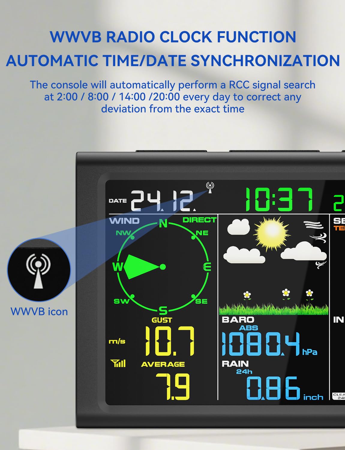 Wireless Weather Station with Outdoor Wireless Sensor,Radio Controlled Clock,Rain Gauge,Wind Speed/Direction,Moon