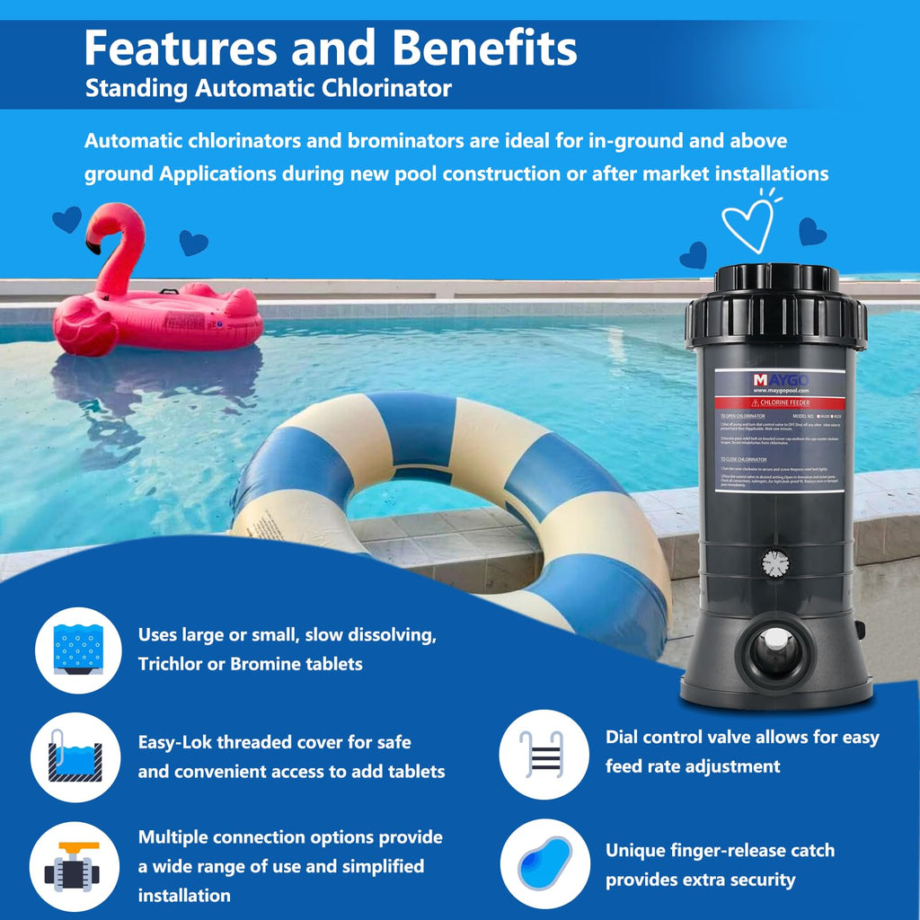 Automatic Inline Pool Chlorinator, 9LB, 1" & 3" Tablet Feeder