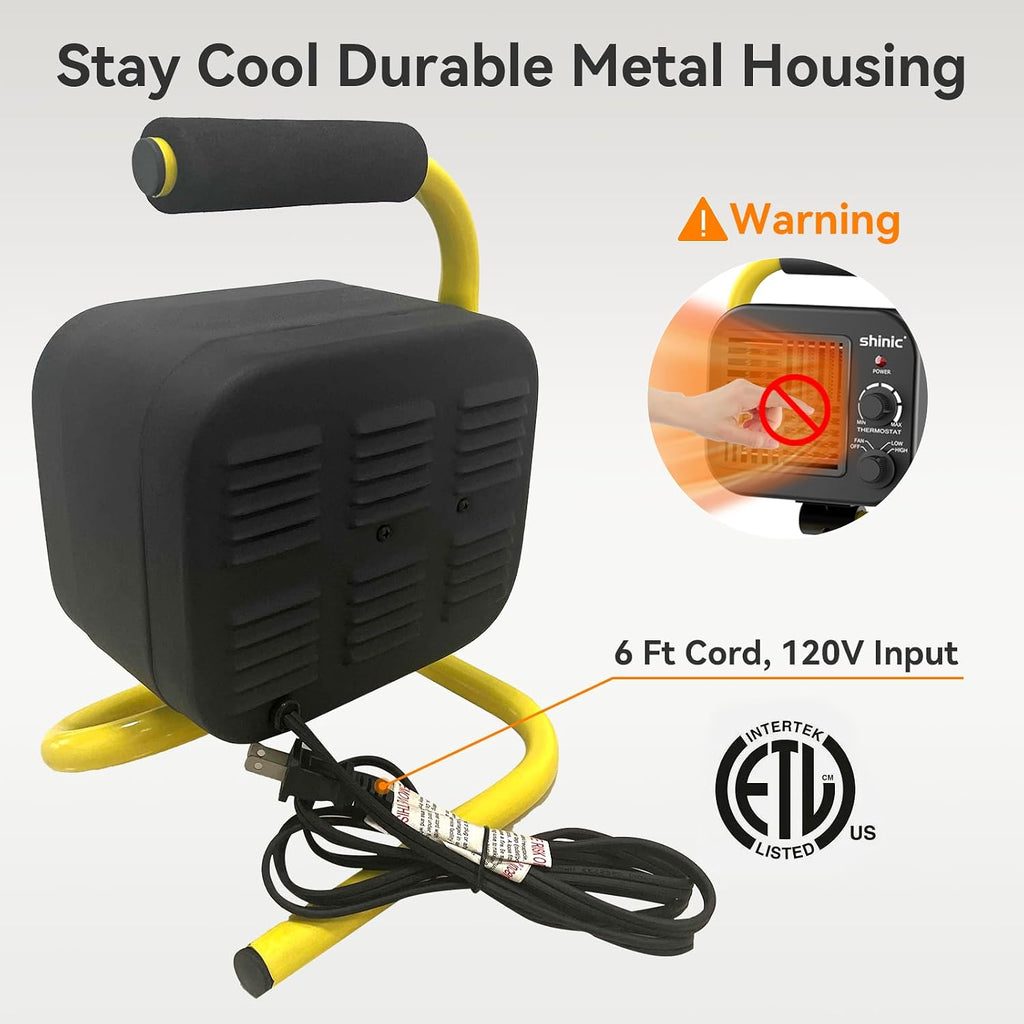 Garage Heaters for Indoor Use, Metal Portable Space Heater with Thermostat, Greenhouse heater, Adjustable Head