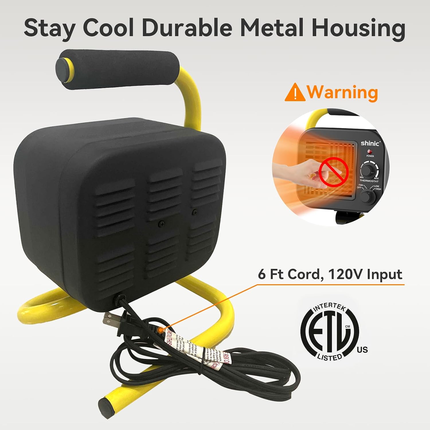 Garage Heaters for Indoor Use, Metal Portable Space Heater with Thermostat, Greenhouse heater, Adjustable Head