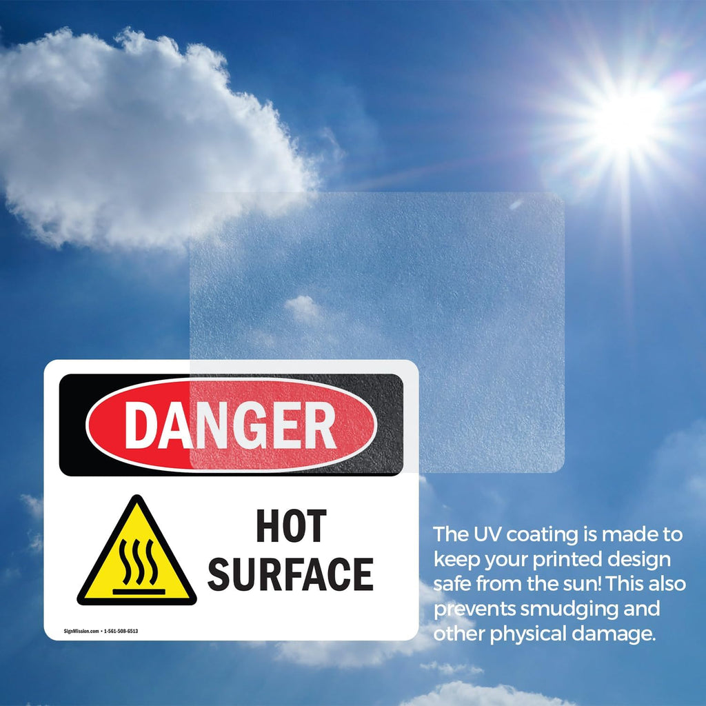 (2 Pack) Hot Surface OSHA Danger Sign 7 Inch X 5 Inch Vinyl Label Decal Sticker Weather Resistant, UV Protected for
