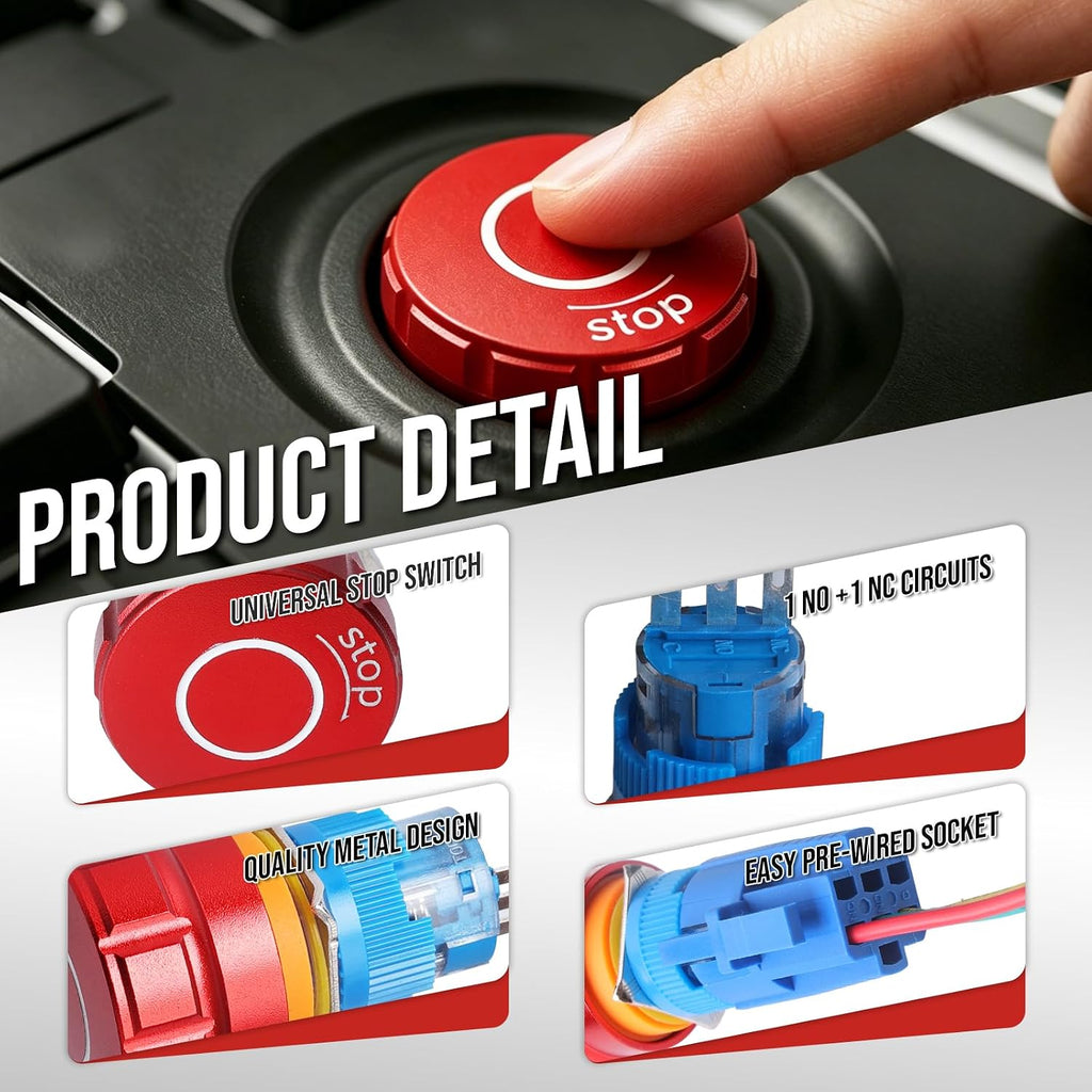 APlELE Emergency Stop Pushbutton Switch 1NO1NC 250V 5A Red Emergency Stop Push Button Switch with Quickconnect Terminals (No LED, 16 mm)