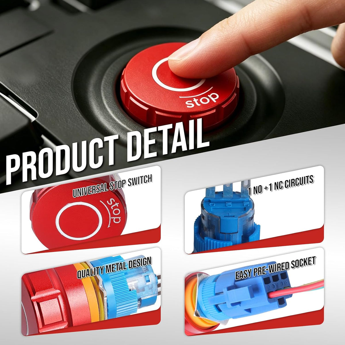 APlELE Emergency Stop Pushbutton Switch 1NO1NC 250V 5A Red Emergency Stop Push Button Switch with Quickconnect Terminals (No LED, 16 mm)