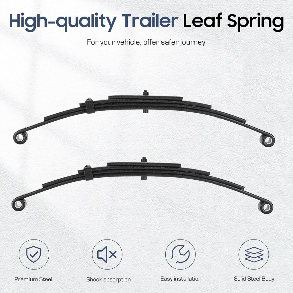 Trailer Leaf Spring, 4 Leaf 2500lb Double Eye Leaf Springs for 5000lb Trailer Axle, 25-1/4"L, 1.75" Width, 3” Free