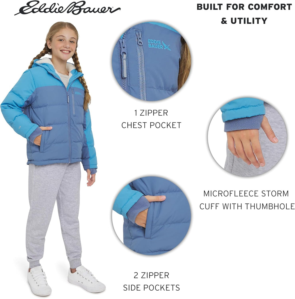 Eddie Bauer Girls' Classic Heavyweight Faux Fur Lined Hooded Insulated Down Jacket