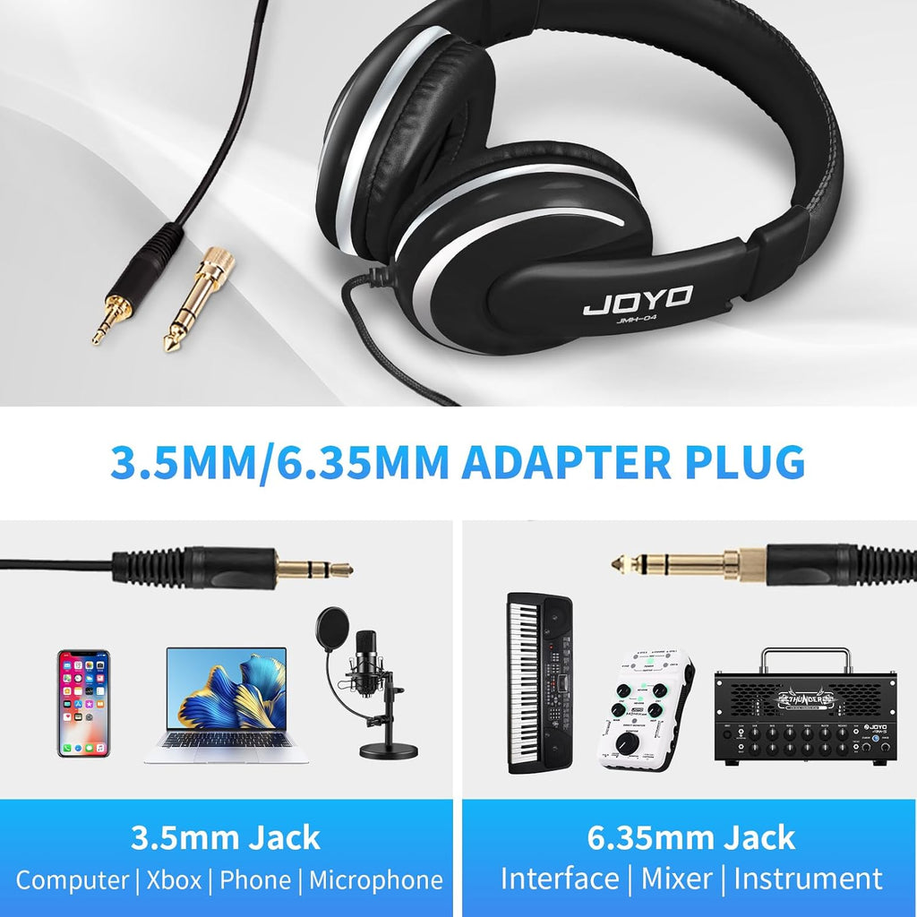 Over Ear Headphones Wired Studio Headphones with 1/4 to 3.5mm Jack for Guitar Amplifier Keyboard Recording Podcast DJ