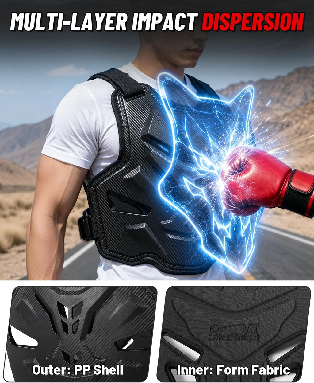 Adult Chest Protector, Upgraded Lightweight Dirt Bike Body Armor with Adjustable Straps, Impact Resistant Motorcycle