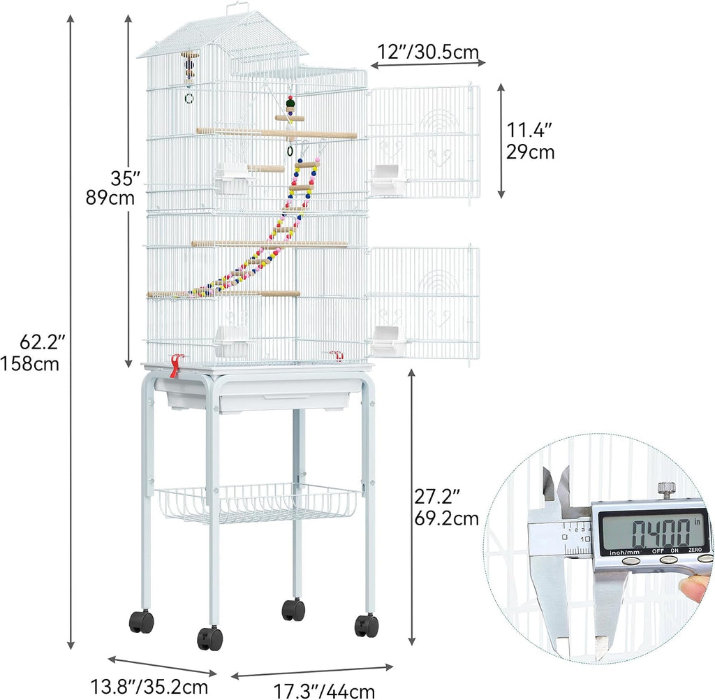 62 inch Metal Bird Cage, Large Parakeet Cages | Bird Cage for Parrot, Cockatiel, Lovebird, Pigeon with Roof Top
