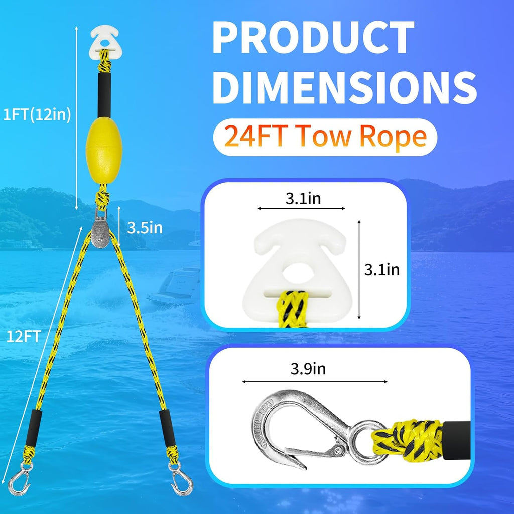 Heavy Duty Boat Tow Harness for Tubing, Self Centering Tow Harness, 360° Rotating Pulley & Large Hooks – Floating