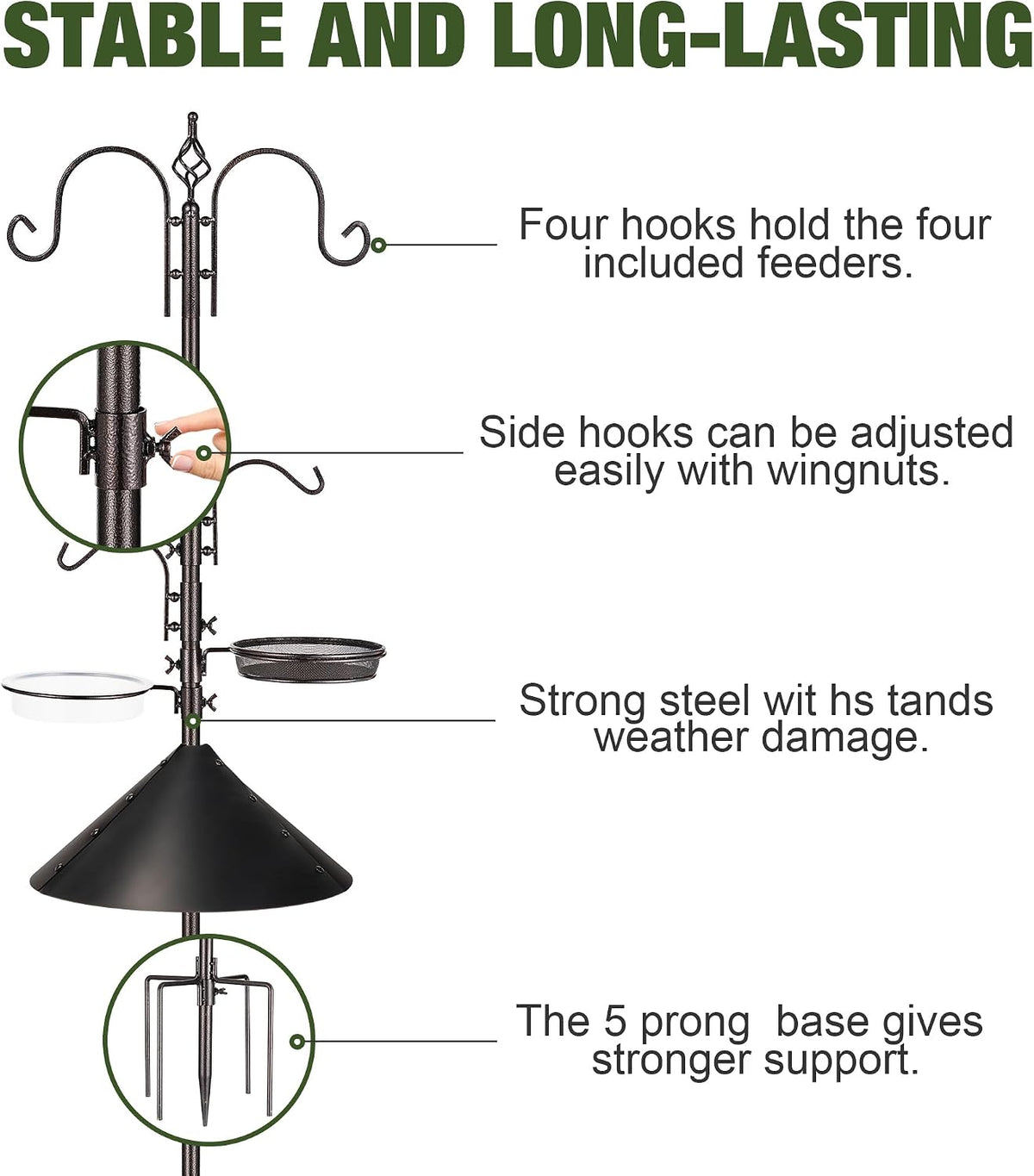 Bird Feeders Bird Feeding Station Kit Bird Feeding Pole Wild Bird Feeder Hanging Kit with Squirrel Guard Baffle Suet