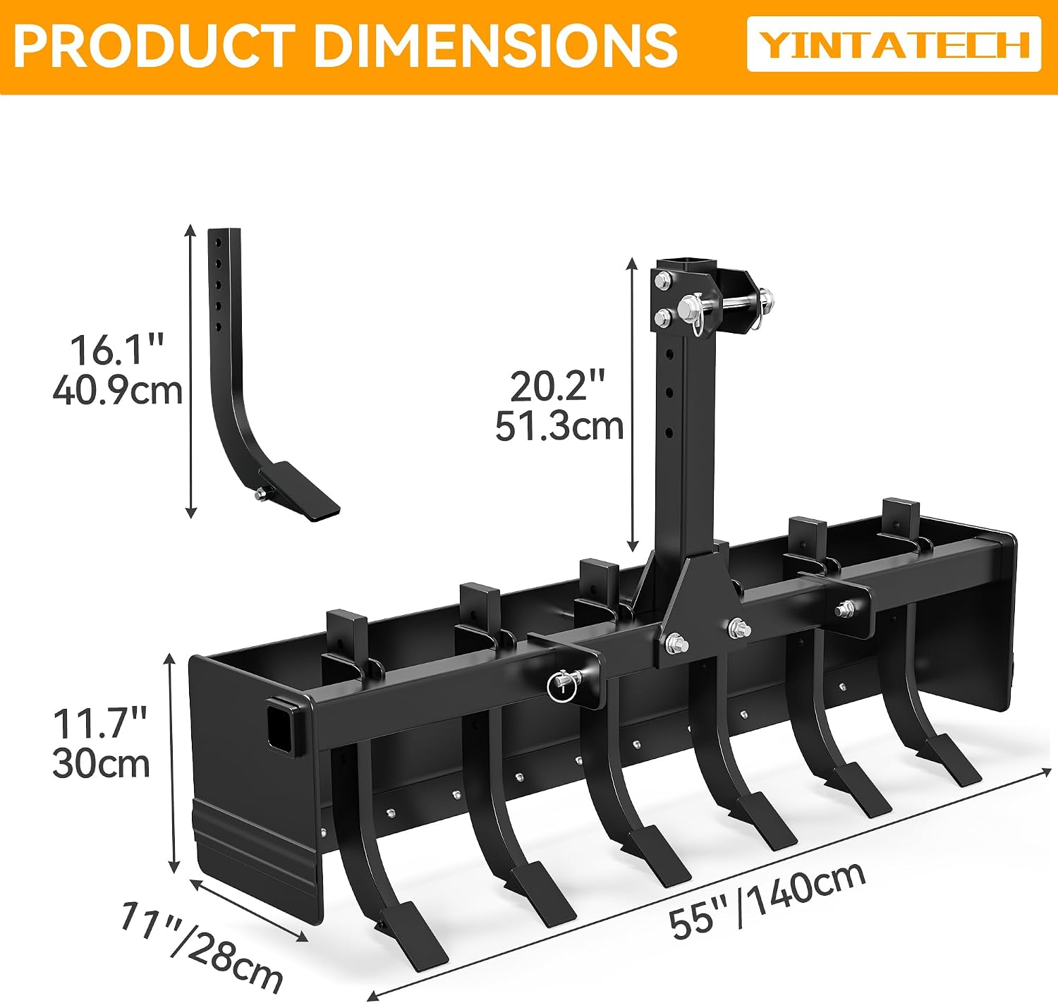 55" Three Point Box Scraper Heavy Duty Box Blade | Tractor Attachment for Category 0 & Category 1, with Adjustable