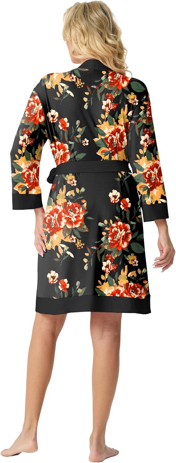 Womens Short Robes Summer Lightweight Bathrobe S-2XL